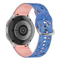 2 Pcs Bands for Samsung Galaxy Watch 7/5 Pro/4 6 Classic 40 44mm Engraved flower Silicone Bracelet correa Galaxy Watch 7 Straps Galaxy Watch FE 40mm black