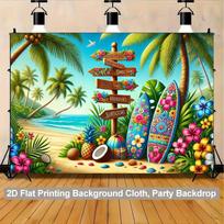 Tropical Beach Paradise Tapestry, Surfboards And Palm Trees Vibrant Wall Art For Party Decor And Vacation Themed Living Room 70X100cm blue