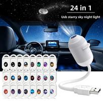 2 viename USB Mini Galaxy Žvaigždžių Projektorius Naktinė Lempa 12 Filmų Žvaigždėtas Dangus Aplinkos Šviesa Automobiliui Namų Dekoras Suaugusiems Ir Vaikams
