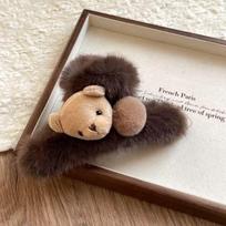12cm Little Bear Grab Clip Large for Women Plush Back of Head Hair Decoration Hair Clips gray