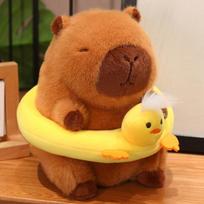 22Cm Kawaii Capybara Plush Toys Lovely Hamburger Capybara Pillow Cute Capybara With Swim Rings Stuffed Kawaii Toy Creative Gifts orange