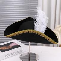 Striped Edge Hat Halloween Party Prom Feather Pair Captain's Hat Halloween Hat 58cm gray