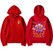 Cool Anime Jojo Bizarre Adventure Zipper Hoodies Higashikata Josuke Manga Zip Up Sweatshirts Men Women 2XL red