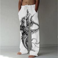 Men's 3D Octopus Printed Baggy Casual Trousers, Mid‑Waist Boho Pants, Elastic Drawstring Waist with Pockets, for Spring Summer Home Outdoor Vacation 8XL juoda
