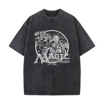 Magic The Gathering Vintage Washed T-Shirt Retro Game Print Unisex Short Sleeve Men Women Harajuku Oversized Streetwear Tops L gray