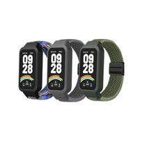Braided Nylon Strap for Xiaomi Mi Band 9 Active/Redmi Watch 3, Elastic Fabric Magnetic Clasp A black