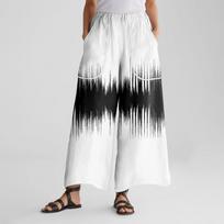 Women's Wide Leg Pants With Elastic Waistband, Retro Printed Large Pockets, Patchwork Loose Pants XL balta