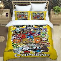 Cuphead cartoon printed Bedding Sets exquisite bed supplies set duvet cover bed comforter set bedding set luxury birthday gift EU Twin(135x200cm) black