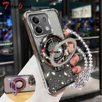 Shockproof Glitter Plating Crystal Bracelet Magsafe Phone Holder Case For Xiaomi POCO X6 X5 X3 NFC M6 M4 M3 F6 F5 F4 GT F3 Pro POCO F3 sidabras