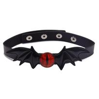 Halloween Devil Bat Wing Choker Necklace, Leather Bat Choker, Leather Collar Necklace for Women Halloween Cosplay juoda