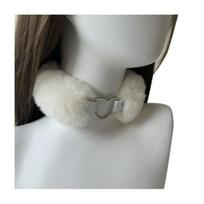Pūstuvas Choker Apykaklė Nuimamas Pūkuotas Karoliai Lydinio Širdis Dirbtinio Kailio Choker Karoliai Moterims Vyrams Kasdieniam Dėvėjimui Pasimatymų Šventėms smėlis