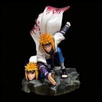 22cm Fourth Hokage Namikaze Minato Anime Ninja Figure Yellow Flash Double Heads Statue Home Ornament Collectible Model Toy Gifts white