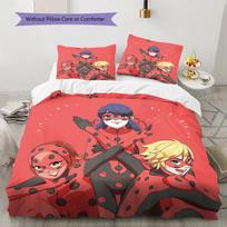 Miraculous Ladybug2 Pattern Bedding Quilt Set  Home Decoration  Gift (1 * duvet cover + 2 * pillowcase  without core) 135x200cm red