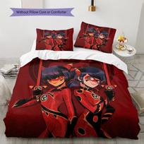 Miraculous Ladybug2 Pattern Bedding Quilt Set  Home Decoration  Gift (1 * duvet cover + 2 * pillowcase  without core) 135x200cm
