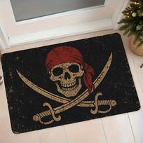 Vintage Pirate Skull and Crossbones Flannel Doormat, Household Entrance Foyer Anti-Slip Foot Mat, Dust-Removing Rug for Entryways 43X75CM