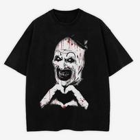 Art The Clown Terrifier Shirt, Scary Horror Clown Shirt, Creepy Heart Hands Tee M gray