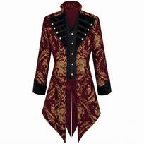 Tailcoat with Stand Collar Steampunk Textured for Cosplay, Cosplayers L raudona