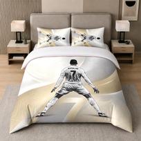 3Pcs Bedding SetCristiano Ronaldo Soft Bed Sheet and Two Pillowcases Home Bedroom Decor 140cmx210cm white