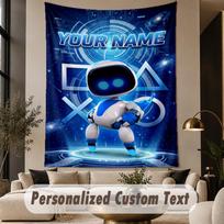 Custom Text Printed Tapestry Astro Bot Pattern Large Wall Hanging Indoor Room Decor 180cmx230cm