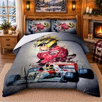 Ayrton Senna Pattern Bedding 3Pcs Set Bed Sheet And Pillowcases For Indoor Bedroom 135cmx200cm white