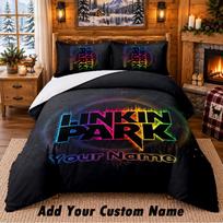 Linkin Park Pattern Bedding 3Pcs Set Custom Name, Bed Sheet And Pillowcases For Home Bedroom 135cmx200cm black