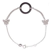 Bracelet - Yoanna - Argent Massif Rhodié 925 - Céramique Noire - Oxydes de zirconium - Motif Papillons juoda