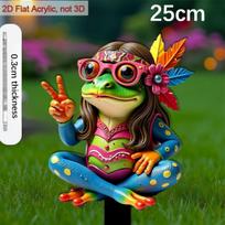 Acrylic Garden Insert with Base, Hippie Style Frog Peace Sign Gesture, 2D Planter Decor for Outdoor Yard & Garden Style-a black