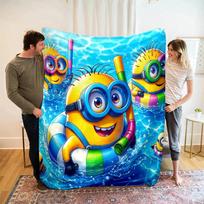 Šilta minkšta Minionų personažų pledas sofai lovai įvairių dydžių vaikams suaugusiems 100x150cm
