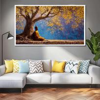 Golden Bodhi Tree Zen Meditation Buddha Art Posters Prints Religious Sacred Buddha Canvas Painting Living Room Background Decor 70X140CM No Framed black
