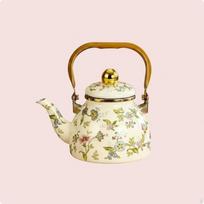 Floral Enamel Teapot Heat Retention Kettle for Gas Cooktop beige