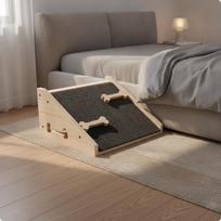 LowAngled Dog Ramp with NonSlip Carpet | sturdy pinewood Wood Construction, Pet Stair Ramp, for Sofa 30x25x15cm chaki