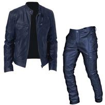 Vyriškas PU odos viduramžių Cosplay kostiumas (striukė ir kelnės) (Ruduo/Žiema) 2XL black