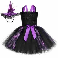 Spider Witch Costume for Girls Halloween Tutu Dress Purple Black Cobweb Witches Dress Up Outfit Baby Kids Carnival Party Clothes 8 black