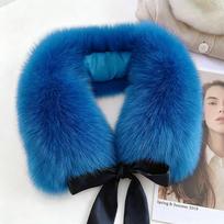 Tikro lapės kailio skara moterims, kvadratine apykakle su dekoratyvine juostele, prabangi žiemos skara, vestuvinė skara, moteriškas šalikų aksesuaras Length 50cm blue