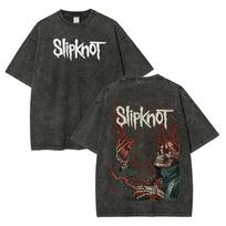 Unisex Fit Slipknot Washed T-Shirt Oversized Printed Round Neck Washed T-shirt M black