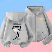 7 Ronaldo Sweatshirts for Baby CR7 Children Coats Football Star Back To School Zipper Hoodie Boy Clothing 150 gray