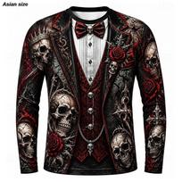 Helovino vyriški šaunūs kaukolių, skeletų, šikšnosparnių marškinėliai ilgomis rankovėmis 5XL gray