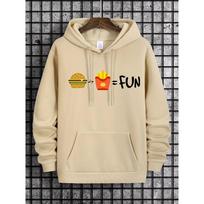 Autumn Winter Creative Fun Fast Food Burger Fries Pattern Print Hooded Sweatshirt Loose Comfortable Casual Sport Long Sleeves Hoodies 2XL gray