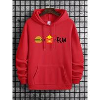 Autumn Winter Creative Fun Fast Food Burger Fries Pattern Print Hooded Sweatshirt Loose Comfortable Casual Sport Long Sleeves Hoodies 2XL red