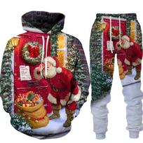 Kalėdinis 3d Print Hoodie Kostiumas Rudens žiemos megztinis Vyrų Moterų rinkiniai Vintažinis sportinis kostiumas Unisex Hoodie + Kelnės Dviejų dalių rinkinys 5XL gray