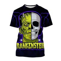 Classic Horror Movie Frankenstein 3D Printed Men/Women T-shirts Summer Hip-Hop Trend Short sleeve Tee Top Oversized Streetwear XL mėlyna