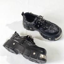 Madingi vyriški batai, aukštos kokybės platforma, didelėmis galvutėmis su kniedėmis, storu padu, padidinanti apvalią galvą, vyriški odiniai batai „Zapatillas Hombre“. 37 black