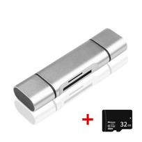 3 In 1 OTG Type C Card Reader USB 2.0 USB A Micro USB Combo To 2 Slot TF SD For Smartphone PC USB With 32GB TF Card sidabras