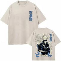 Jujutsu Kaisen Satoru Gojo Dvipusiai Grafinis Marškinėlis, Vintage Skalbtas Oversized Marškinėlis, Unisex Anime Streetwear, Atsitiktinis Patogus Viršus XL white