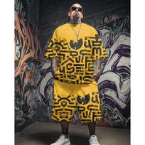 XXS-6XL Didelio dydžio vyriški madingi gatvės drabužiai 2 dalių komplektas Camo Hip-Hop grafinio spaudinio trumpomis rankovėmis marškinėliai ir šortų rinkinys 4XL yellow