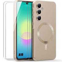 Case for Samsung Galaxy A18 4G/5G, Silicone with Magnetic Ring - Gold - 2 Tempered Glasses
