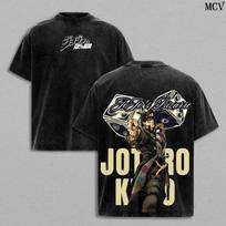 Adventure Anime T-shirt Kujo Jotaro Vintage Washed Tshirt Men's Unisex Clothing Short Sleeve Cotton Tees Tops M black