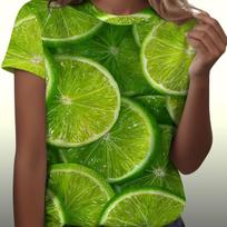Women T‑Shirt 3D Green Lime Fruit Slice Print Fashionable Crew Neck Short Sleeve Streetwear Daily Casual Tee Top Women's Clothes 2XL green
