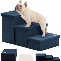 Sulankstomos augintinių laipteliai Šunims Katėms Neslystantys Pakopiniai Laipteliai Į Sofą Lova Pakelta Platforma Nešiojama Rampa Su Minkštu Audiniu Canvas Cover Navy Blue 75x43x45cm