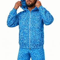 Unisex retro leopardo rašto džemperis su užtrauktuku, laisvalaikio gatvės stiliaus M mėlyna